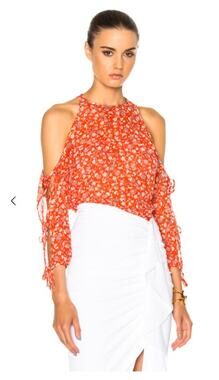 Veronica Beard Flynn Bow Blouse Size 8 Floral Cold Shoulder Silk Top Semi Sheer